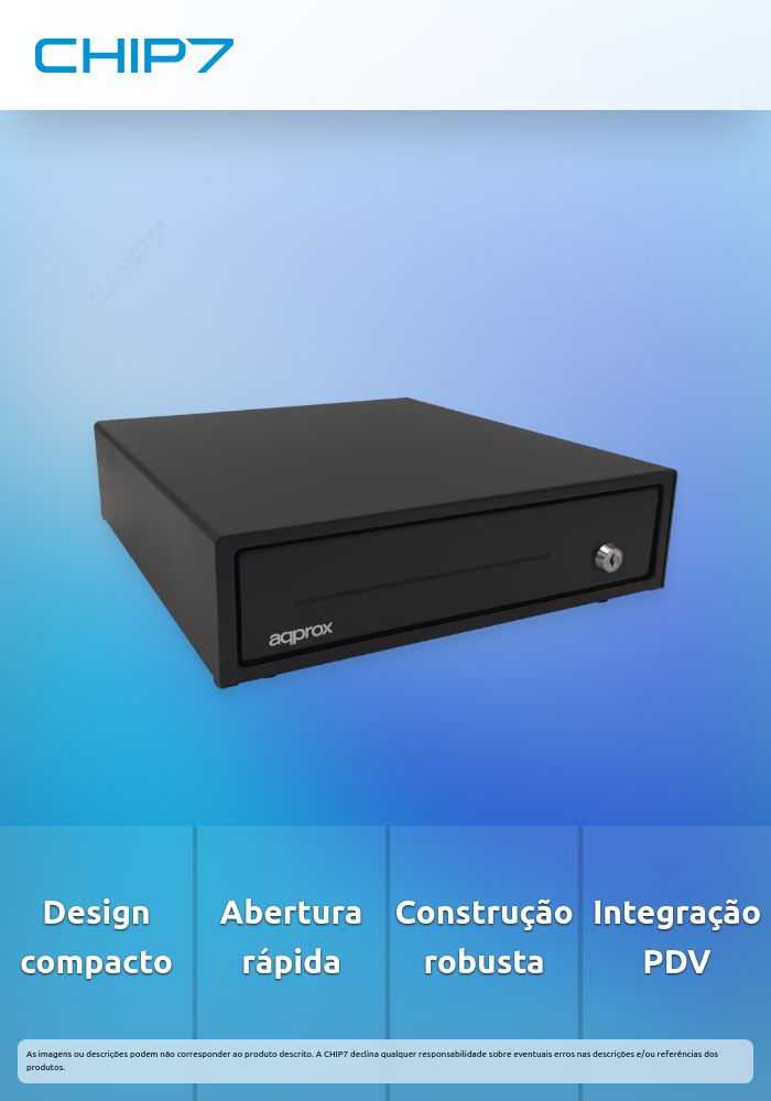 Gaveta de dinheiro APPROX CASH33 Compacta & Elétrica 33x36cm, Preta