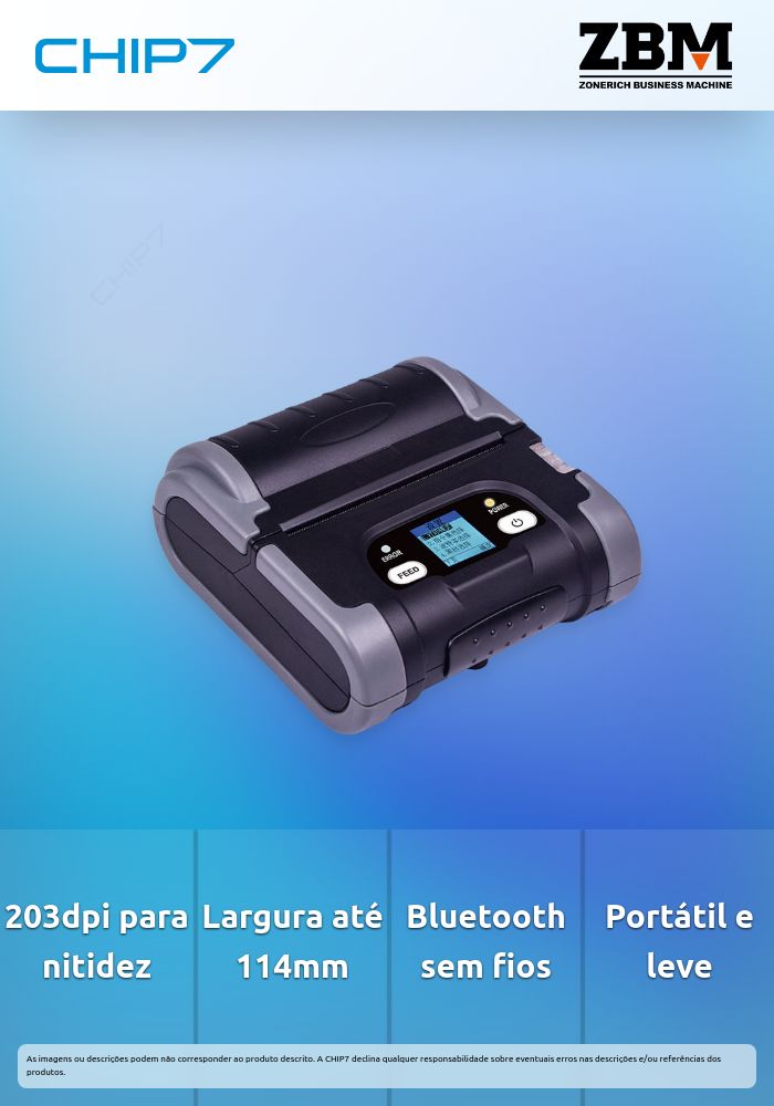 Impressora ZONERICH Térmica Portátil AB-342M 203dpi 114mm - Bluetooth