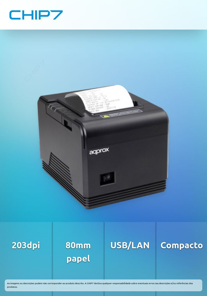 Impressora APPROX Térmica 203dpi 80mm, Preto - USB / LAN / Serie / RJ11