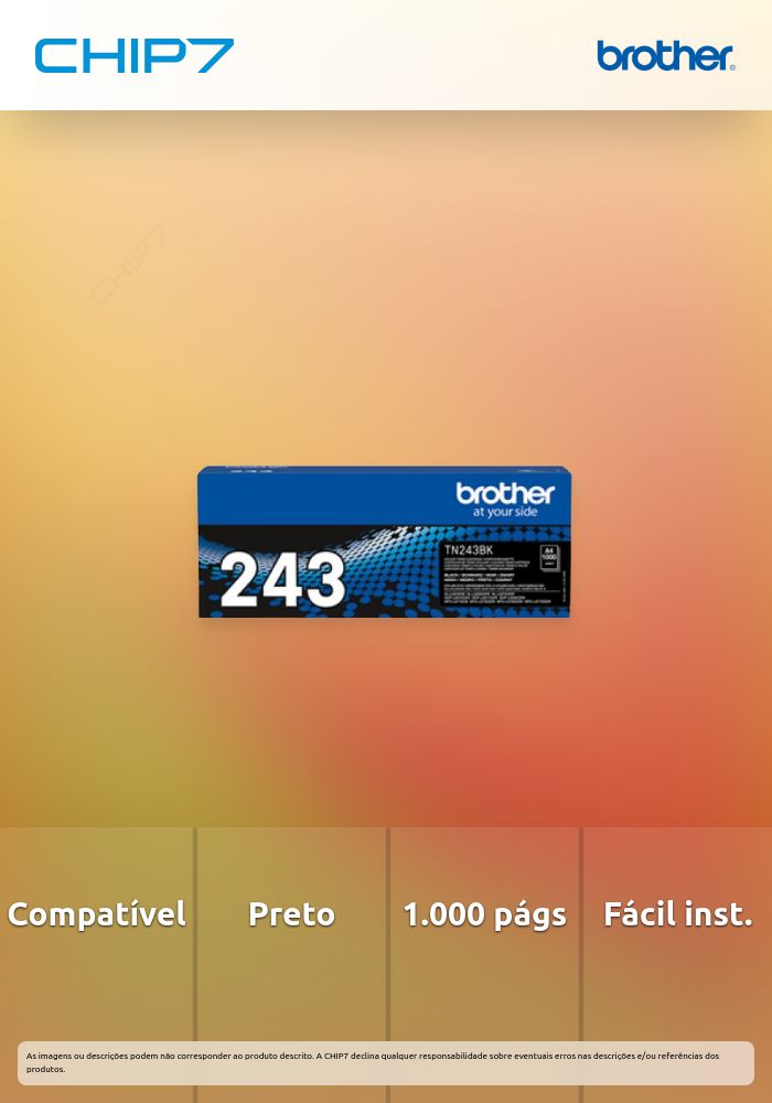 Toner BROTHER TN243BK Preto 1k - HL-L32xx, DCP-L35xx, MFC-L3730CDN/3750CDW/3770CDW