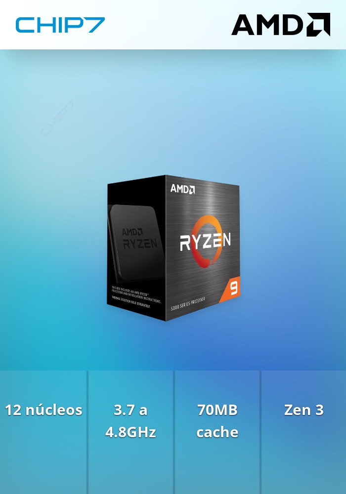 PROCESSADOR AMD AM4 RYZEN9 5900X 3.7 A 4.8GH 70M 12C24T 105W BOX