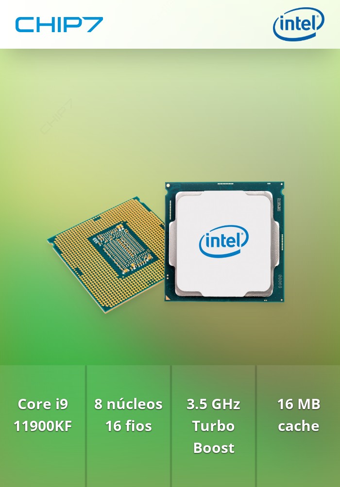 Intel Core i9 11900KF - 3.5 GHz - 8 núcleos - 16 threads - 16 MB cache - LGA1200 Socket - Box (sem refrigerador)
