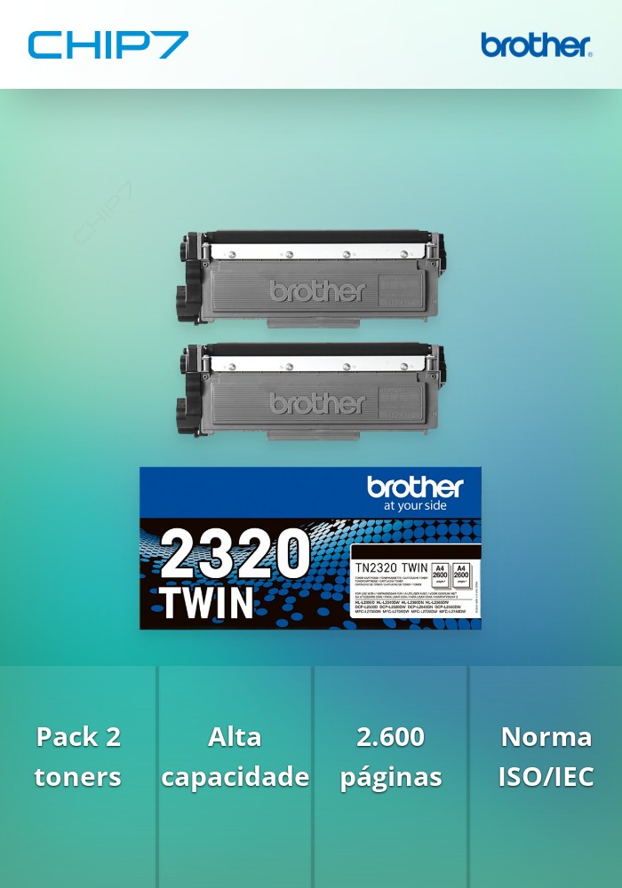 Pack de 2 toners pretos de alta capacidade, Duração estimada: 2.600 páginas cada toner segundo ISO/IEC 19752