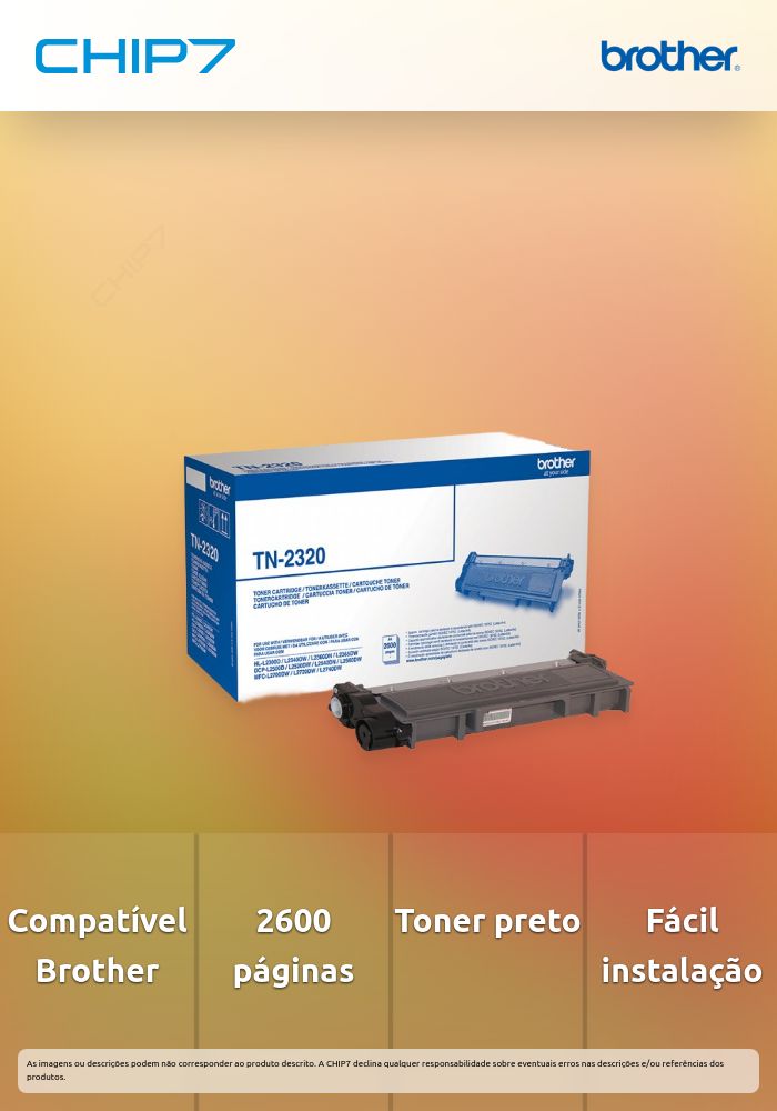 Toner BROTHER TN2320 Preto 2,6k - HL-L2300D/2340DW/2360DN/2365DW, DCP-L2500D/2540DN