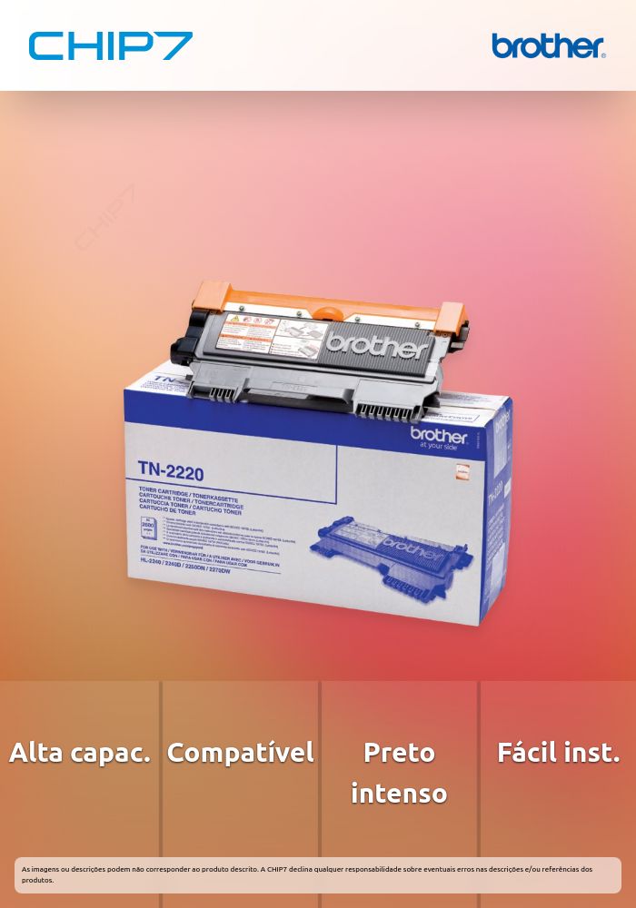 Toner BROTHER TN2220 Preto 2,6k - HL-2240/2250, MFC-7360N/7460DN