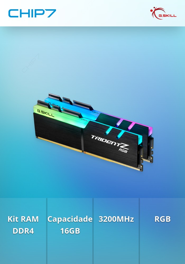 G.Skill Kit 16GB (2 X 8GB) DDR4 3200MHz Trident Z RGB CL16 | CHIP7