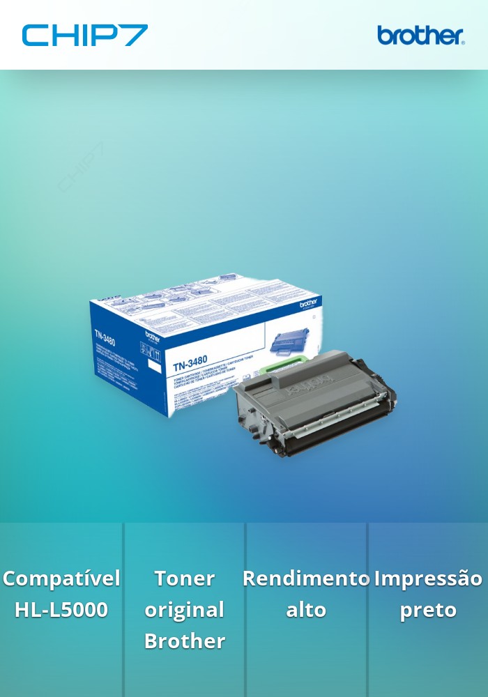 Brother TN3480 - Alto Rendimento - preto - original - cartucho de toner - para Brother HL-L5000, L5100, L5200, L6200, L6300, L6450, MFC-L5700, L6800, L6900, L6950, L6970