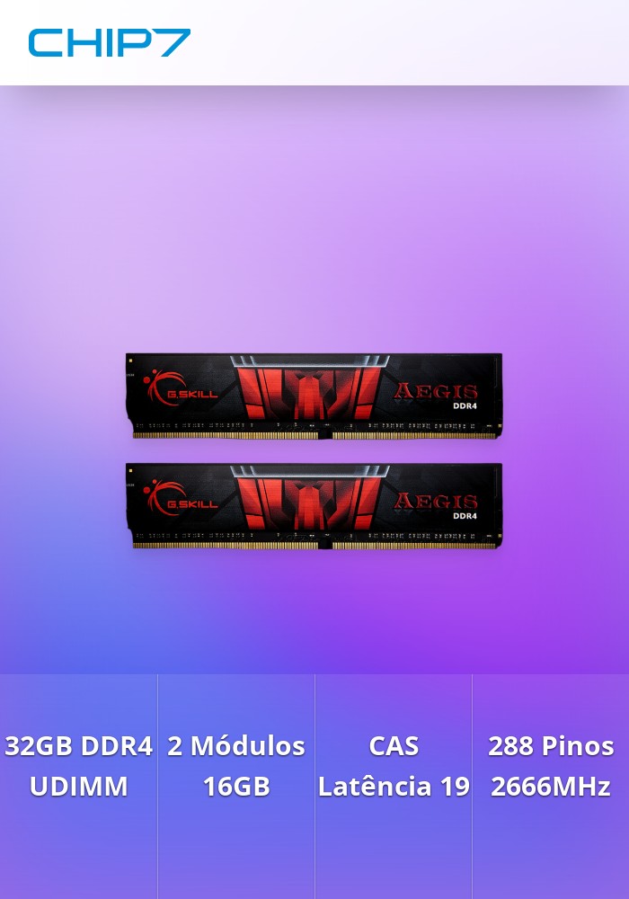 32GB DDR4 2666 MEMÓRIA RAM DIMM (2x16GB) CL19 1.2V G.SKILL AEGIS