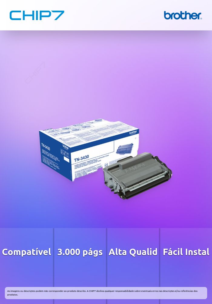 Toner BROTHER TN3430 Preto 3k - HL-L5100DN/5200DW/6300DW, DCP-L5500DN/6600DW,MFC-L6800DW/L6900