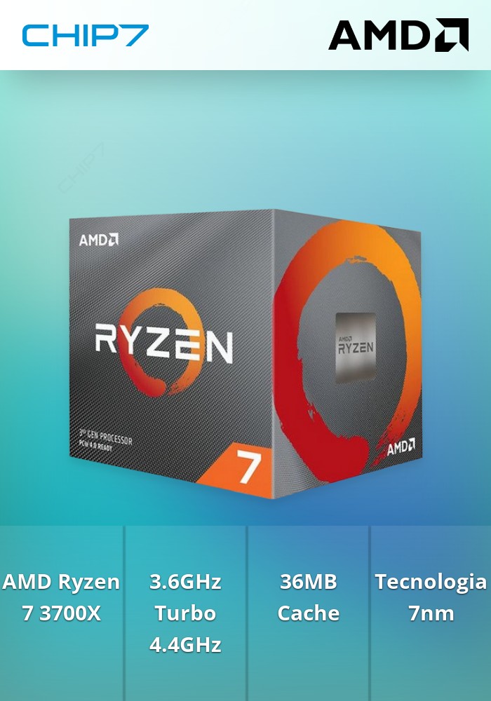 PROCESSADOR AMD AM4 RYZEN 7 3700X 3.6 A 4.4GHZ 36MB 8C16T 65W BOX