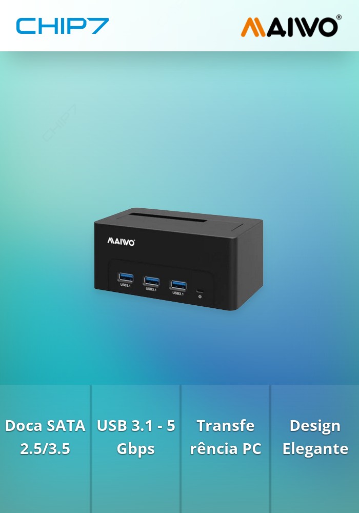 DOCKING STATION PARA DISCOS RIGIDOS 2.5/3.5 SATA 3 USB 3.1 PRETA - MAIWO
