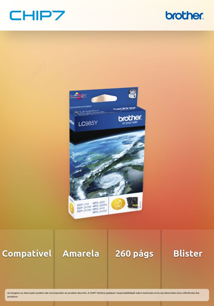 Cartucho tinta amarela Blister. 260 pág. p/ DCP-J125/J315W/J265W/J410/J415W