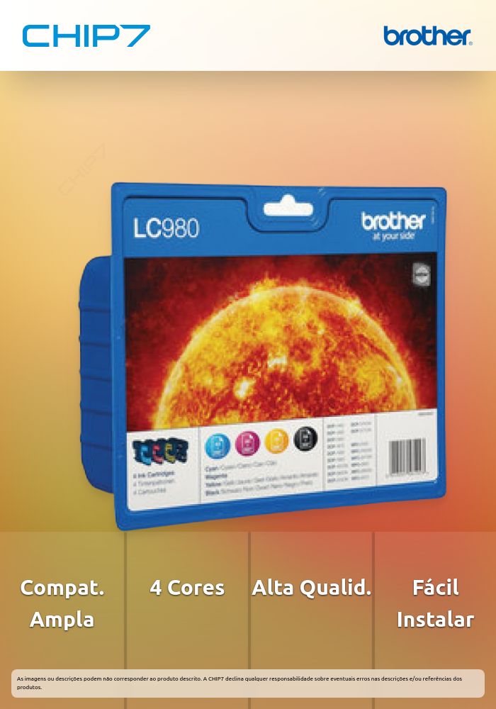 Tinteiro BROTHER LC980VALBP Pack 4 Cores - MFC-25x/29x, DCP-145C/165C/195C/375CW/365CN