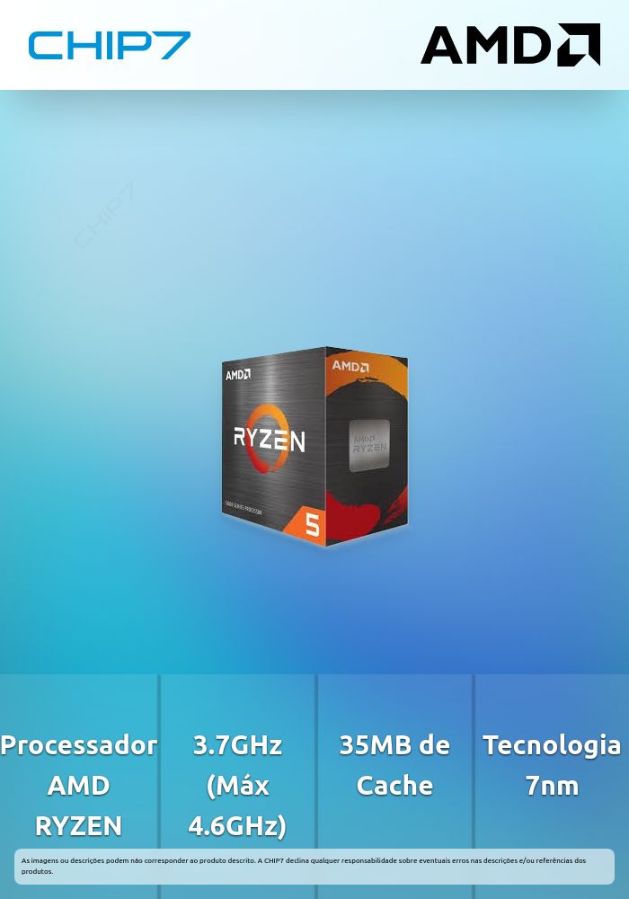 PROCESSADOR AMD AM4 RYZEN 5 5600X 3.7 A 4.6GHz 35M 6C12T 65W BOX