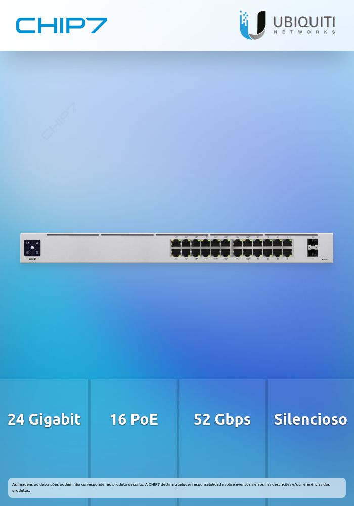 Ubiquiti Unifi Switch USW-24-POE, Layer 2, 16 802.3at Poe