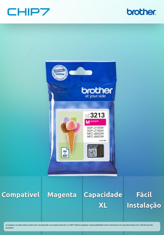 Tinteiro BROTHER LC3213M Magenta XL - DCPJ572, MFCJ491/497/890/895
