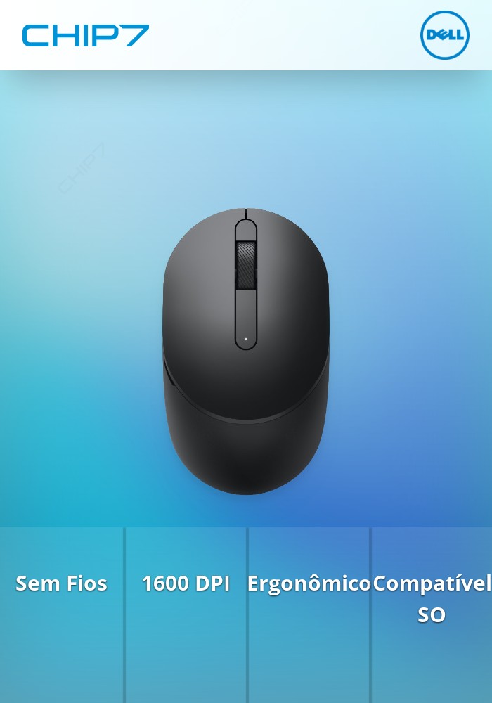 Rato DELL Wireless 1600 DPI Preto - MS3320W