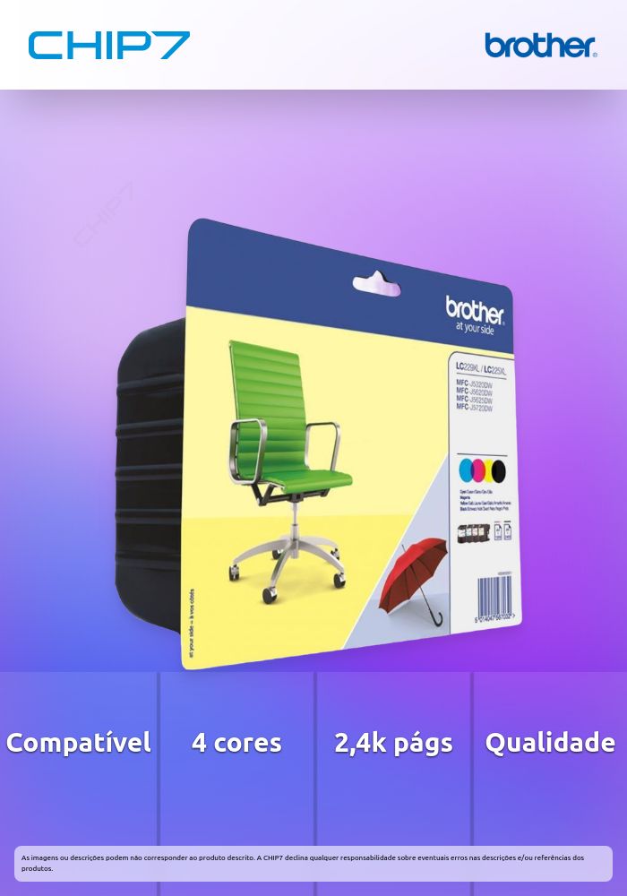 Tinteiro BROTHER LC229XLVAG312:G328LBP Pack 4 Cores x 2,4k - MFC-J5320DW/5620DW/5625DW/5720DW