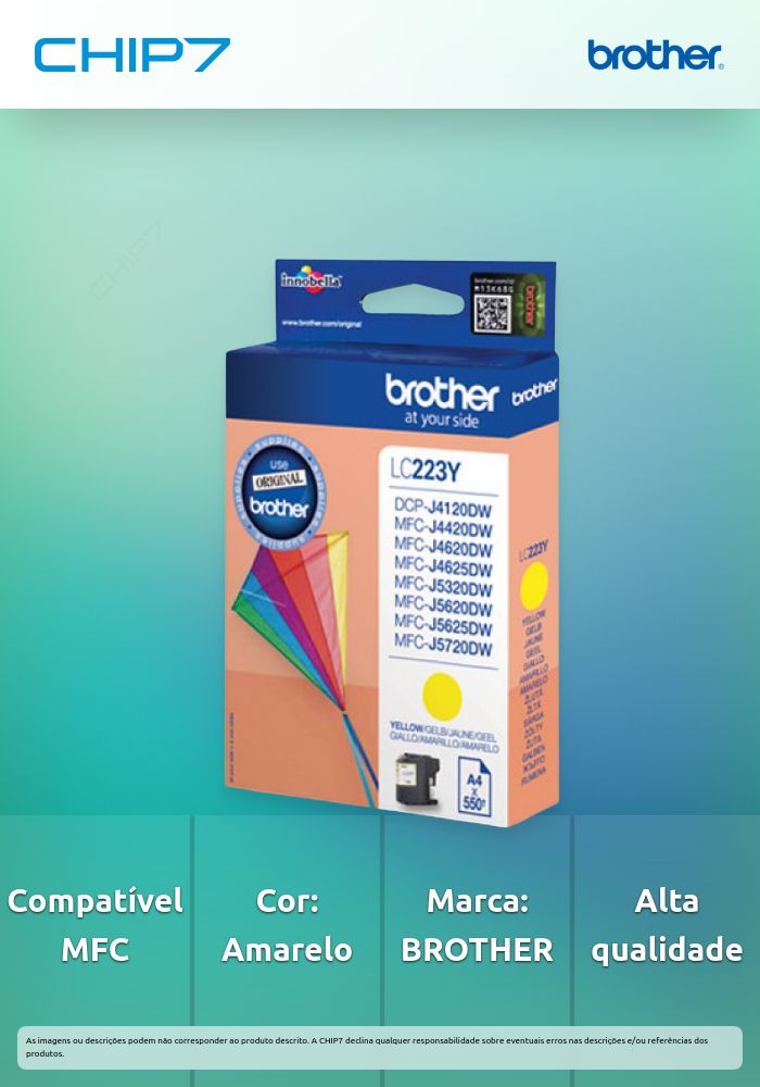 Tinteiro BROTHER LC223YBP Amarelo - MFC-J4420DW/4625DW