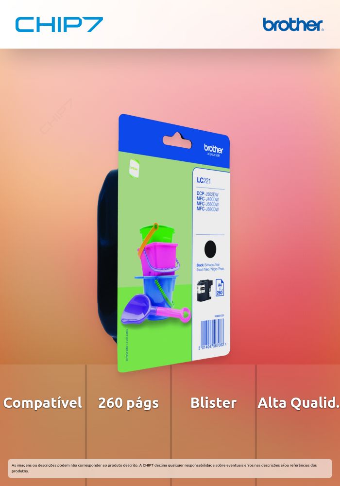 Cartucho tinta preto Blister, 260 págs., para: DCP-J562DW/ MFC-J480DW/ MFC-J880DW