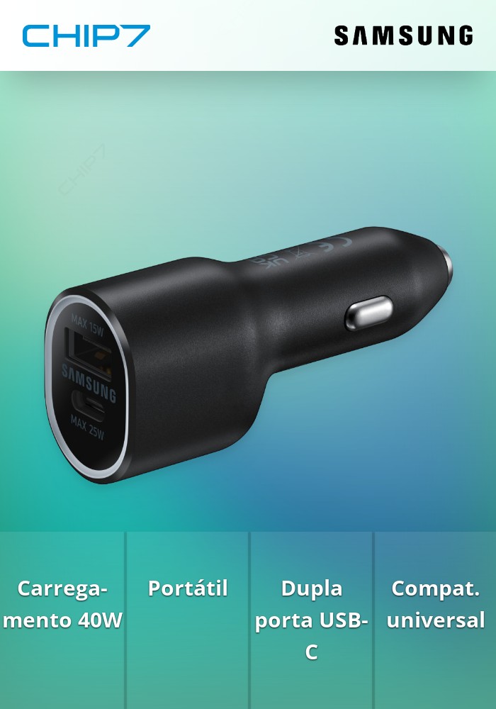 Carregador Isqueiro Duo Samsung 40W 2x USB-C Preto