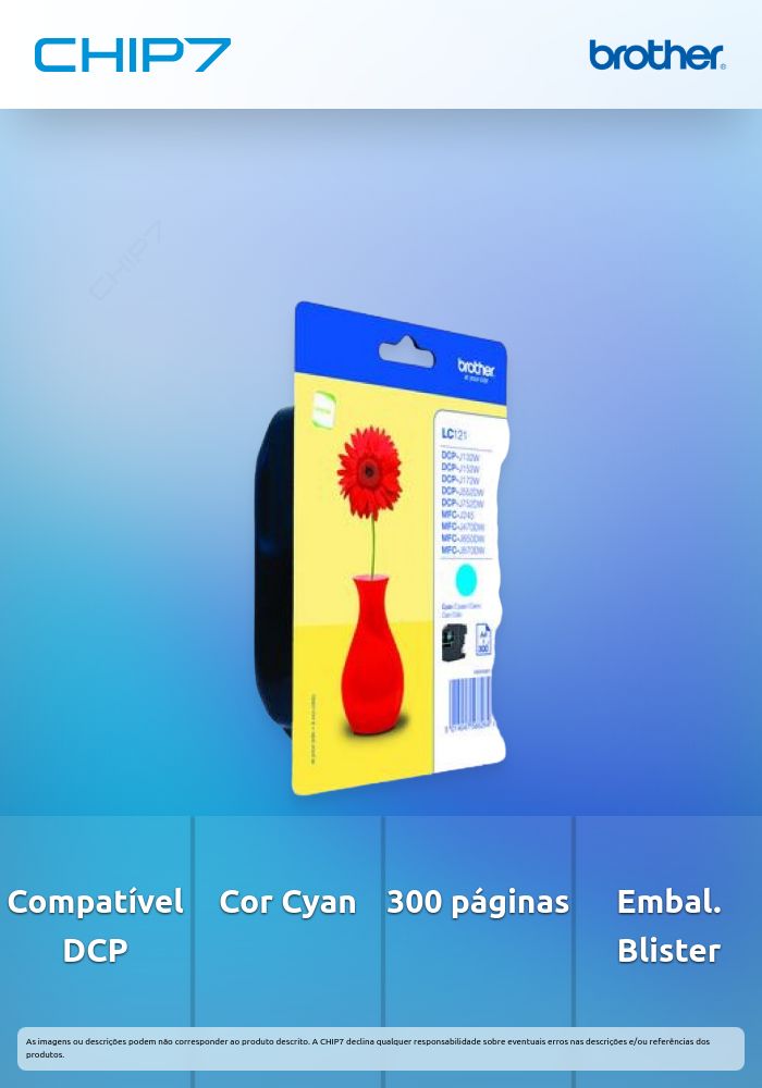 Cartucho tinta Cyan Blister, 300 págs., para: DCP-J552DW/DCP-J752DW/ MFC-J470DW e MFC-J870DW