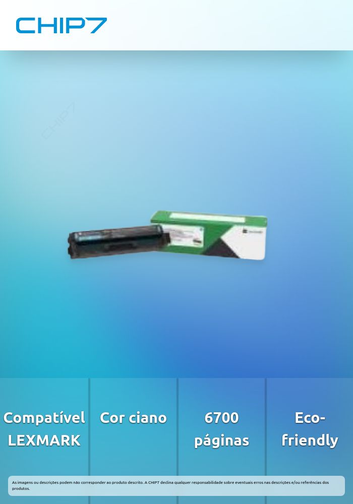 Toner LEXMARK 20N2XC0 Ciano de Retorno 6,7K a 5% - CX/CS431