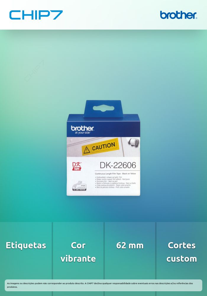 Rolo de película contínua (amarelo). Largura / Altura: 62 mm