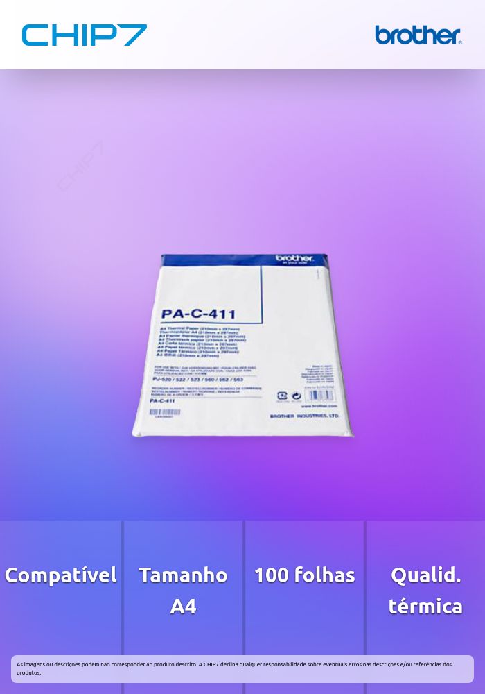Pack de 100 folhas de papel térmico A4 p/ PJ- 622/623/662/663