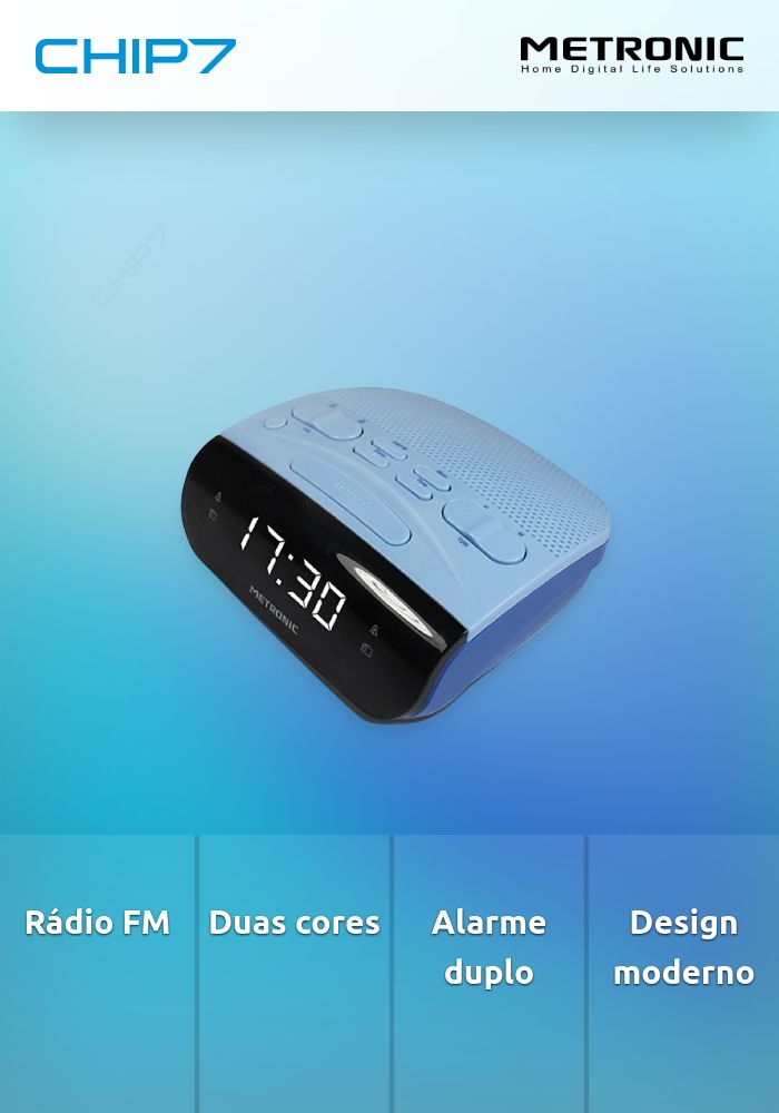 METRONIC RADIO DESPERTADOR DUAS CORES AZUL DUPLO ALARME