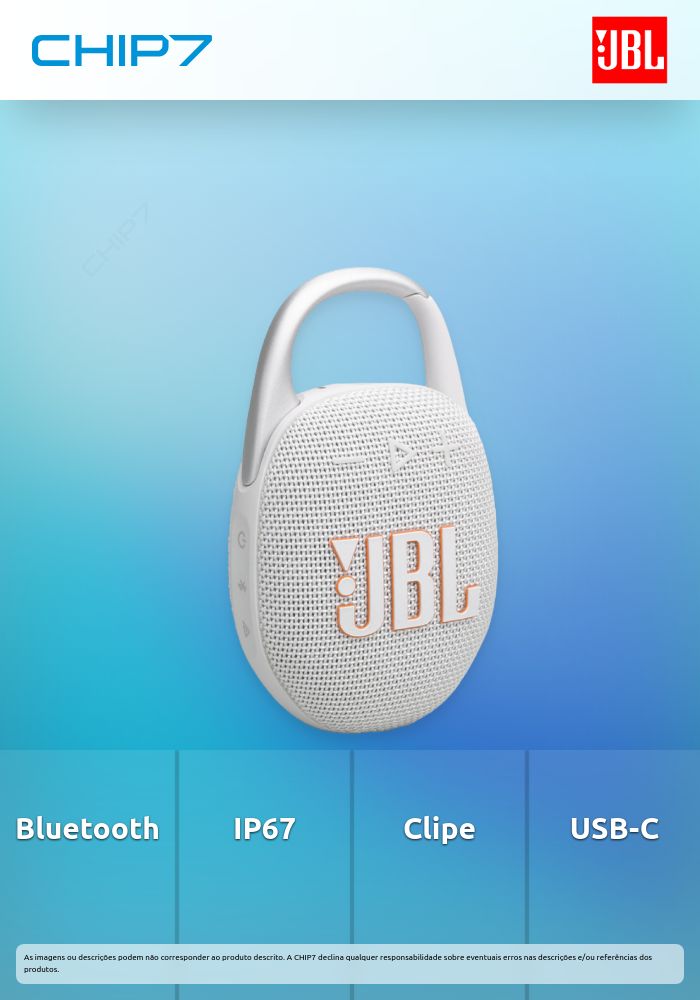 Coluna Portátil JBL Clip 5 BT IP67 USB-C Branca