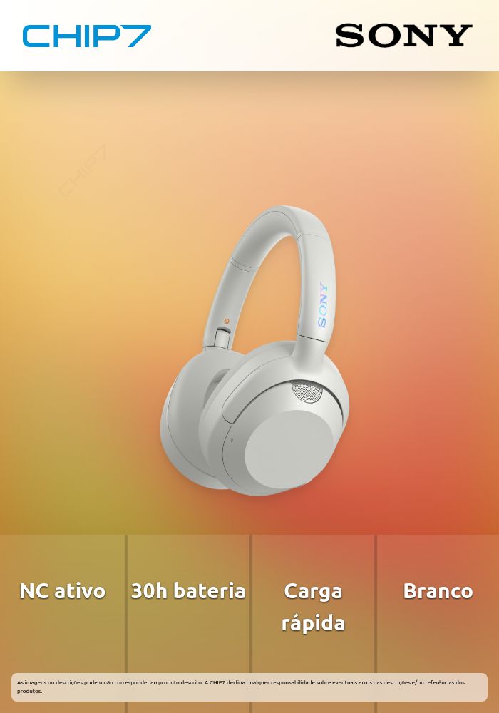 WH-ULT900NW - Auscultadores Headband BT com NC ativo, até 30h de autonomia da bateria e carregamento rápido, dois modos de potenciação de graves ULT e ligação multiponto. Cor: branco.