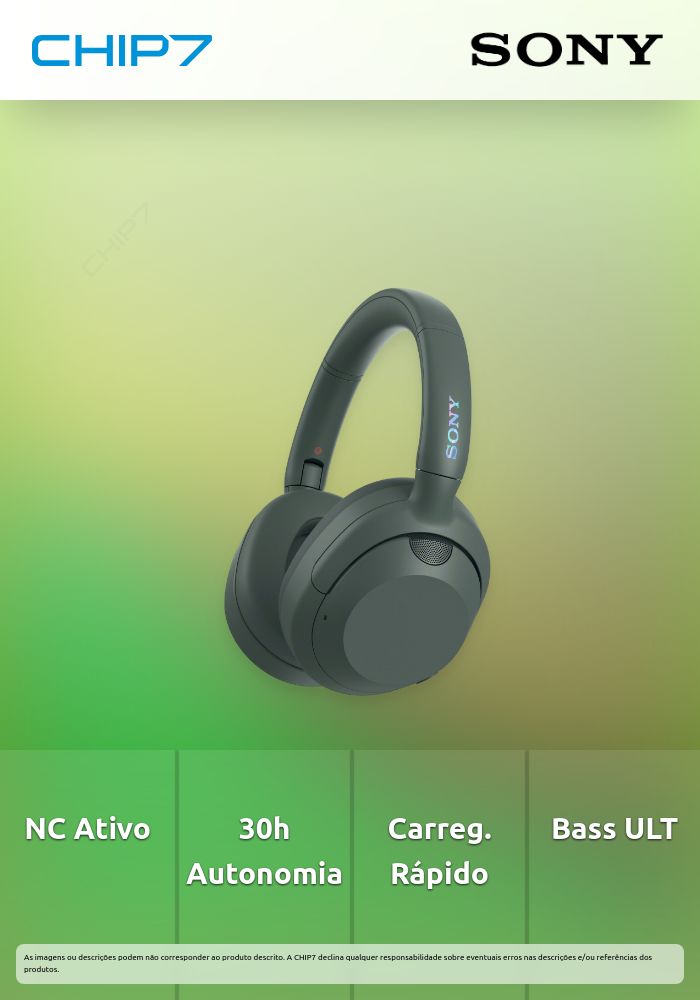 WH-ULT900NH - Auscultadores Headband BT com NC ativo, até 30h de autonomia da bateria e carregamento rápido, dois modos de potenciação de graves ULT e ligação multiponto. Cor: cinza esverdeado.