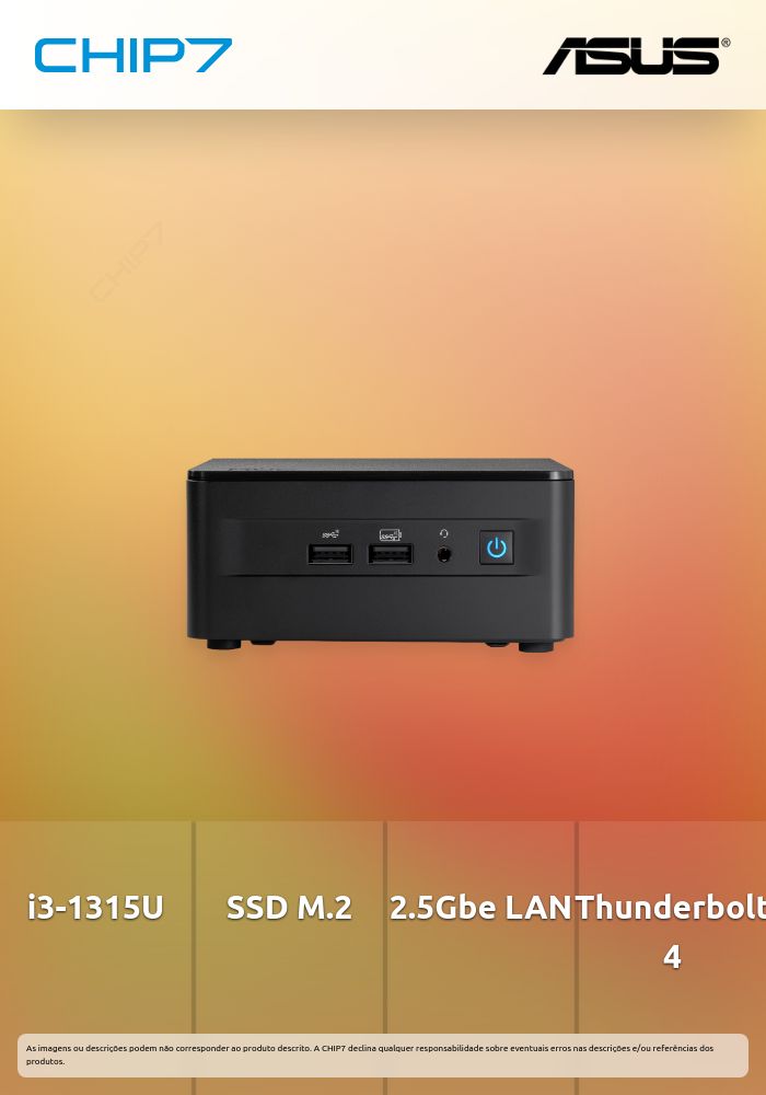 ASUS NUC 13 Pro Tall Kit RNUC13ANHI3,  i3-1315U, admite SSD M.2 e 2.5