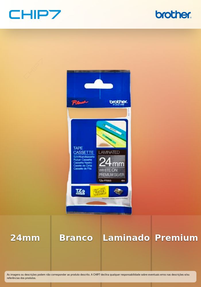 BROTHER FITA LAMINADA 24MM BRANCO PRATA PREMIUM