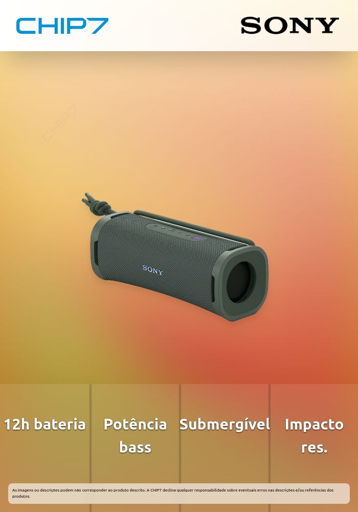SRS-ULT10H - Coluna BT portátil, até 12h de autonomia da bateria, com um modo de potenciação de graves, submergível até 1m e resistente a impactos. Cor: cinza esverdeado.