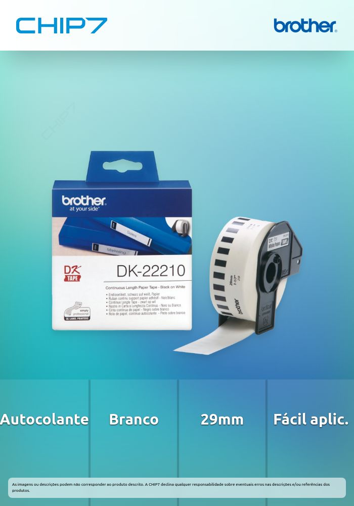 Rolo de papel. contínuo autocolante (branco). Largura / Altura: 29 mm