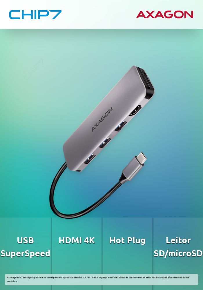 HUB USB-C AXAGON HMC-HCR3A 3x USB-A + HDMI + SD/microSD, USB-C 3.2 Gen