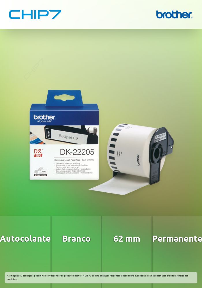 Rolo de papel. contínuo autocolante (branco). Largura / Altura: 62 mm
