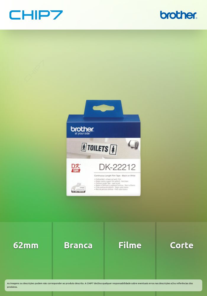 Rolo de película contínua (branca). Largura / Altura: 62 mm