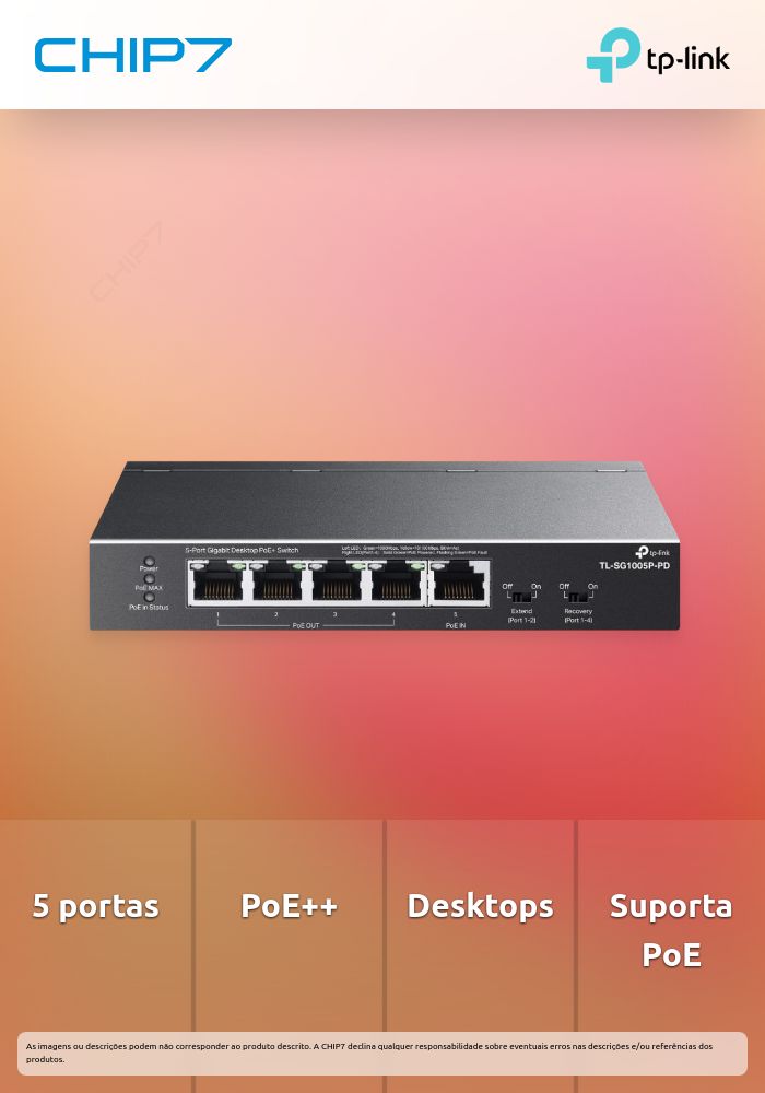 5-Port Gigabit Desktop PoE+ Switch with 1-Port PoE++ In and 4-Port PoE+Out