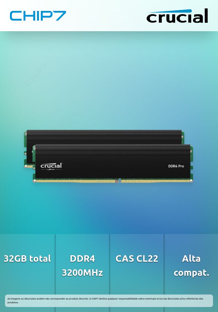 32GB RAM (2x16GB) DDR4 Crucial 3200MHz Pro CL22