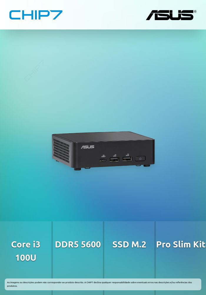 NUC ASUS - Intel 3 100U / SO-DIMM DDR5 5600 / SSD M.2 - 14 Pro Slim Kit RNUC14RVKI3