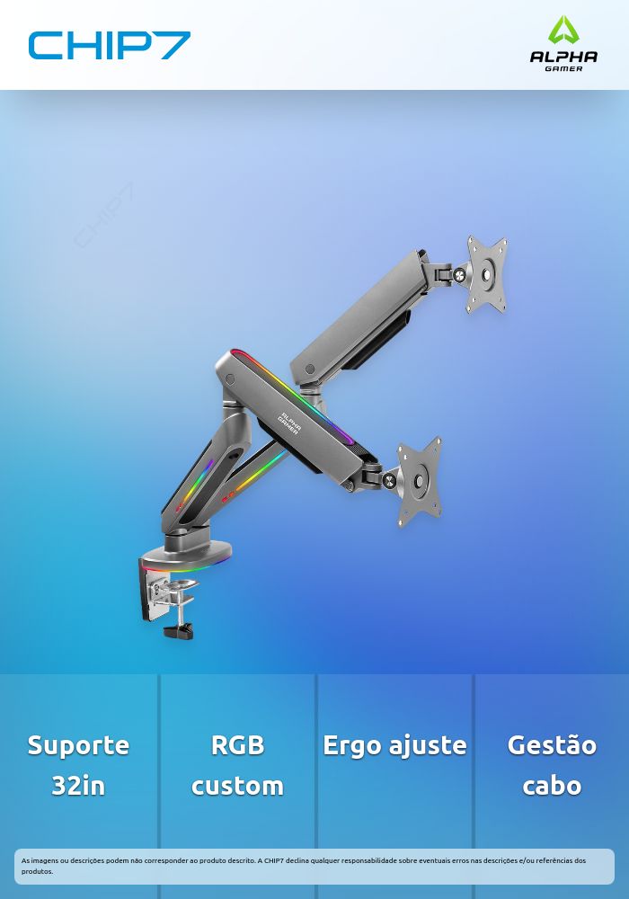Braço para 2 monitores Alpha Gamer Navi Dual RGB