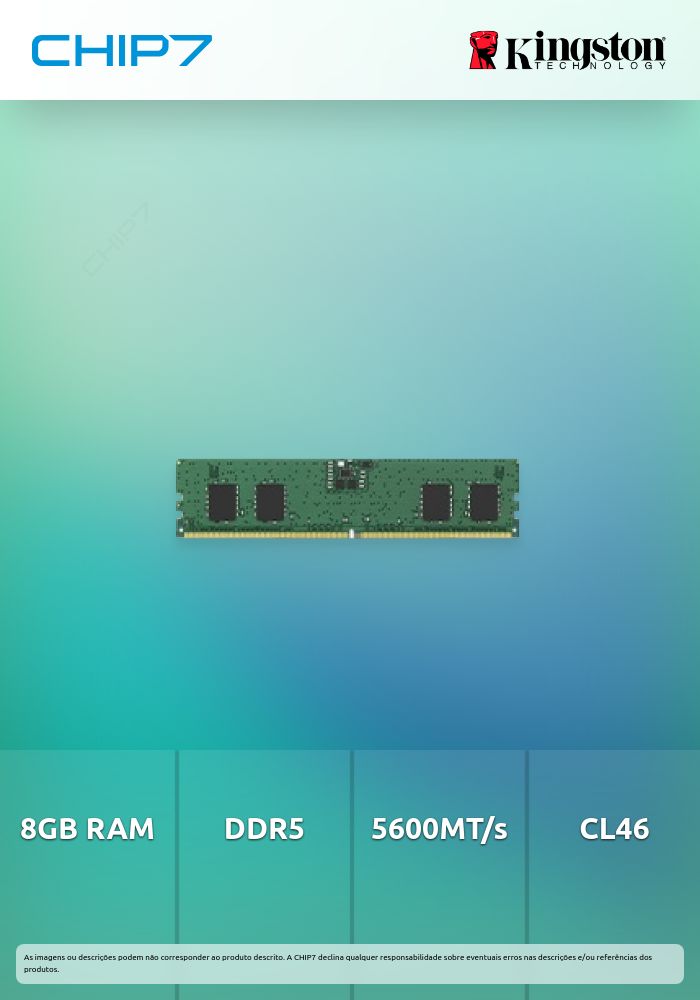8GB RAM DDR5 Kingston DIMM 5600MT/s CL46 1Rx16