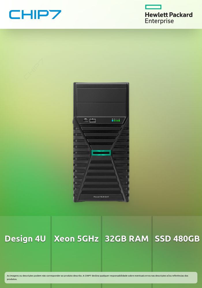 HPE ProLiant ML30 Gen11 - Servidor - torre - 4U - 1 via - 1 x Xeon E-2434 / até 5 GHz - RAM 32 GB - SATA - hot-swap (permuta) 2.5