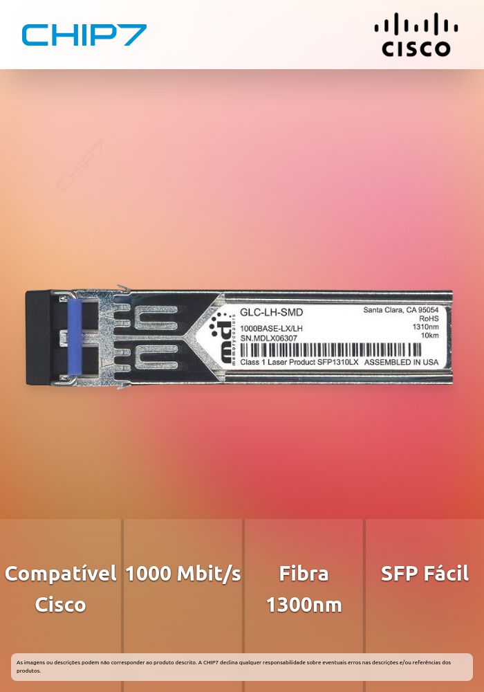 Módulo transcetor de rede Cisco GLC-LH-SMD 1000 Mbit/s SFP 1300 nm