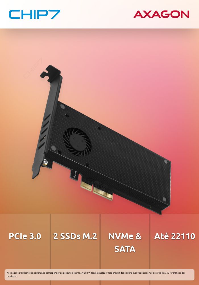 Adaptador PCIe 3.0 AXAGON PCEM2-DC  4x - DUAL M.2 SSD (NVMe + SATA), dual voltage
