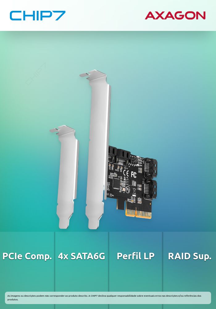 Controlador PCIe AXAGON PCES-SA4X4, 4x, SATA 6G port + LP