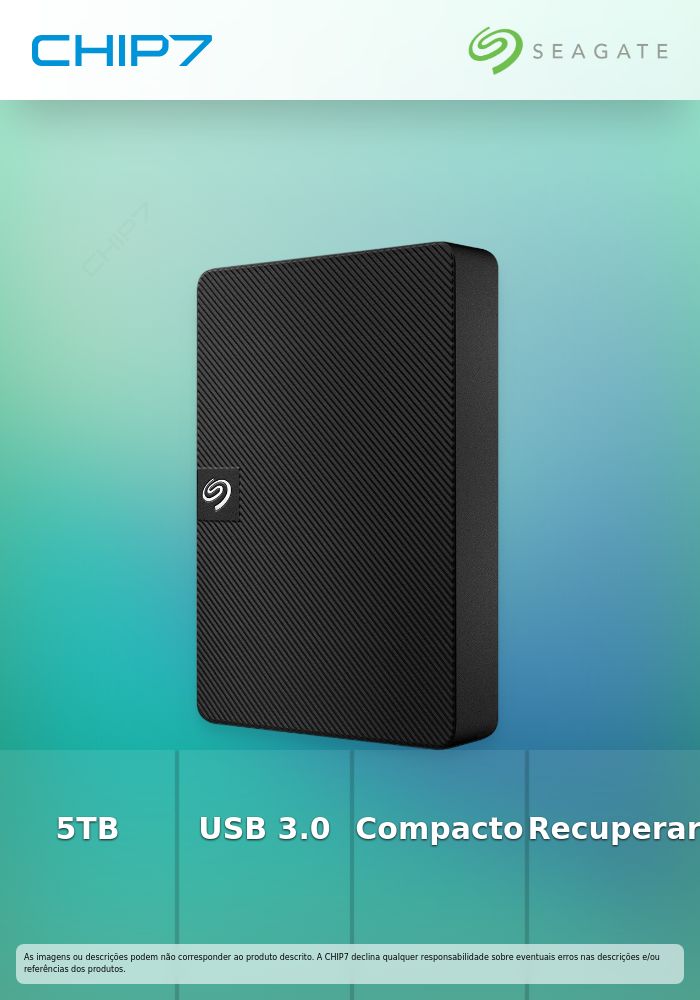5TB HDD Disco Externo Seagate Expansion STKM5000400 USB 3.0 Preto com Seagate Rescue Data Recovery